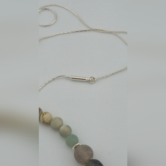 24" Natural Stone Beaded Necklace on 925 Sterling Silver Chain Handmade in Miami - Picture 8 of 9